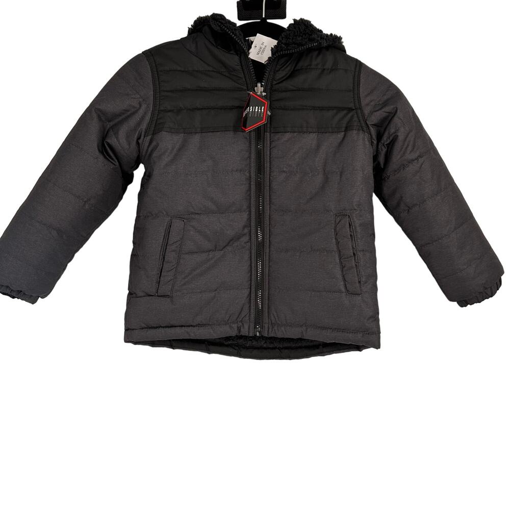 Swiss Alps Boys Reversible Hooded Jacket Grey & Black Zip Up NWT Size Small (8)